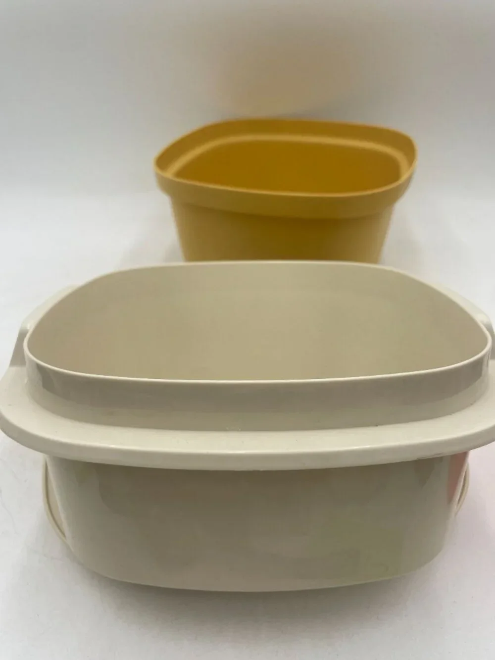 Tupperware Yellow Square Container Cream Lid Vintage Storage Or Serving Dish
